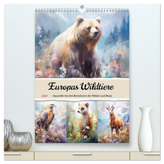 Europas Wildtiere. Aquarelle von den Bewohnern der Wälder und Berge (CALVENDO Premium Wandkalender 2027)