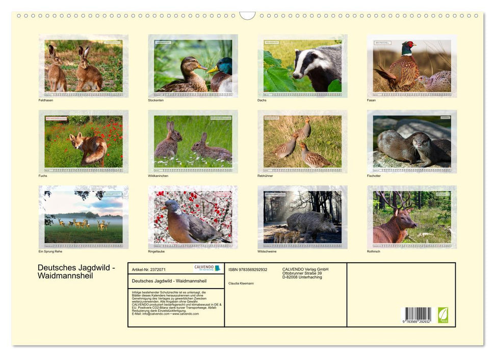 Deutsches Jagdwild - Waidmannsheil (CALVENDO Wandkalender 2027)