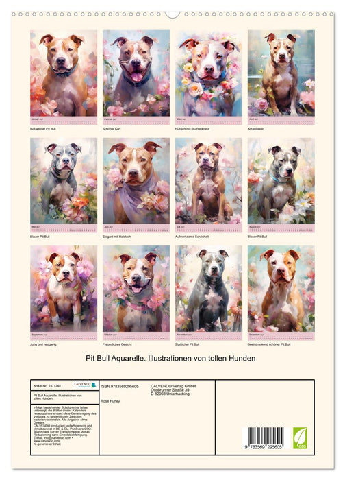 Pit Bull Aquarelle. Illustrationen von tollen Hunden (CALVENDO Premium Wandkalender 2027)