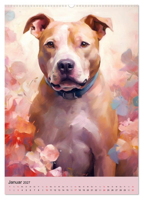 Pit Bull Aquarelle. Illustrationen von tollen Hunden (CALVENDO Premium Wandkalender 2027)