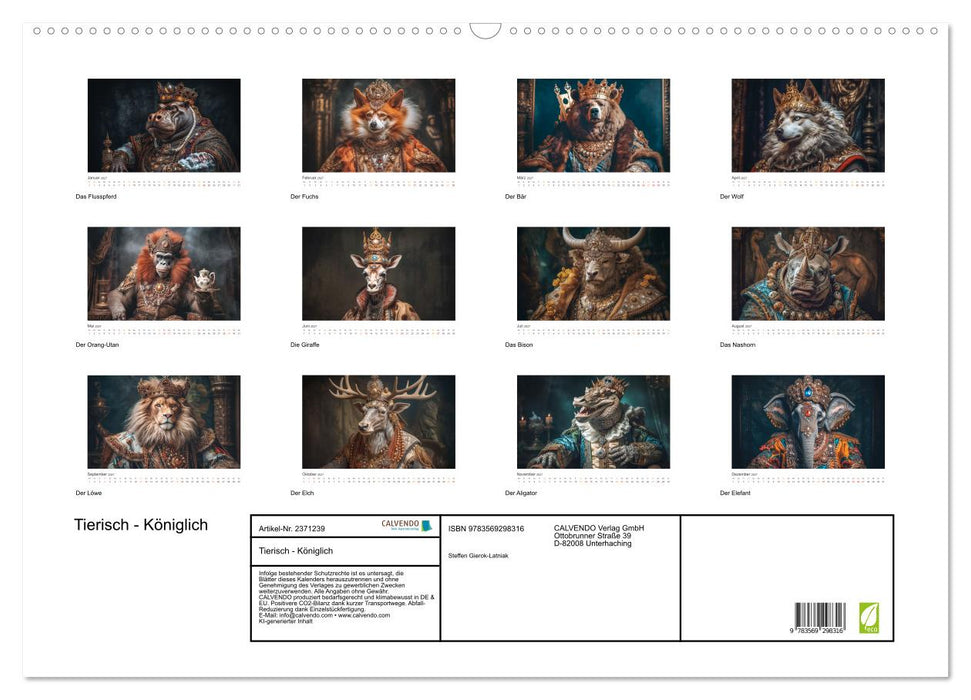 Tierisch - Königlich (CALVENDO Wandkalender 2027)