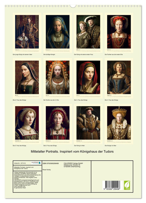 Mittelalter Portraits. Inspiriert vom Königshaus der Tudors (CALVENDO Premium Wandkalender 2027)