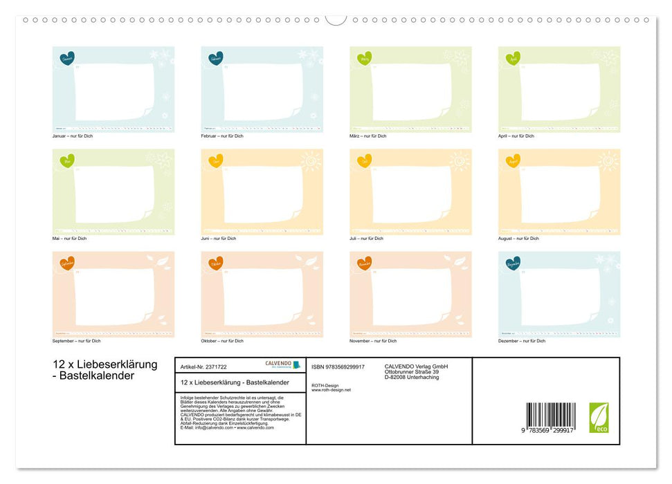 12 x Liebeserklärung - Bastelkalender (CALVENDO Premium Wandkalender 2027)