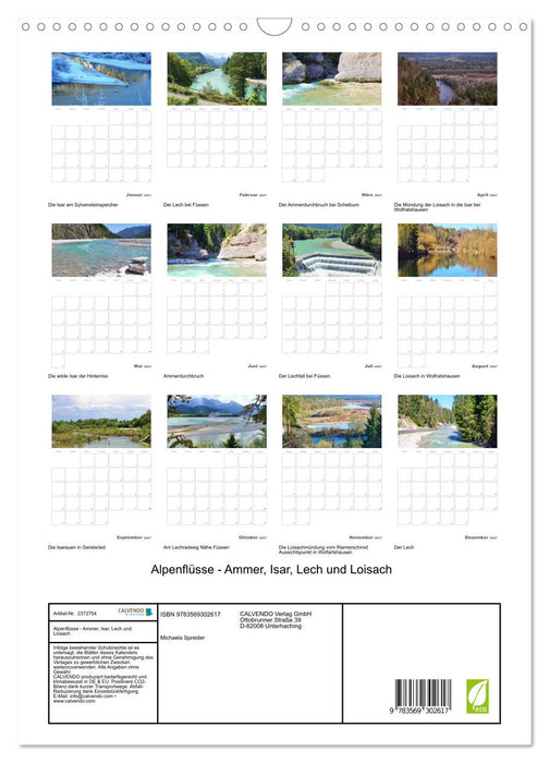 Alpenflüsse - Ammer, Isar, Lech und Loisach (CALVENDO Wandkalender 2027)