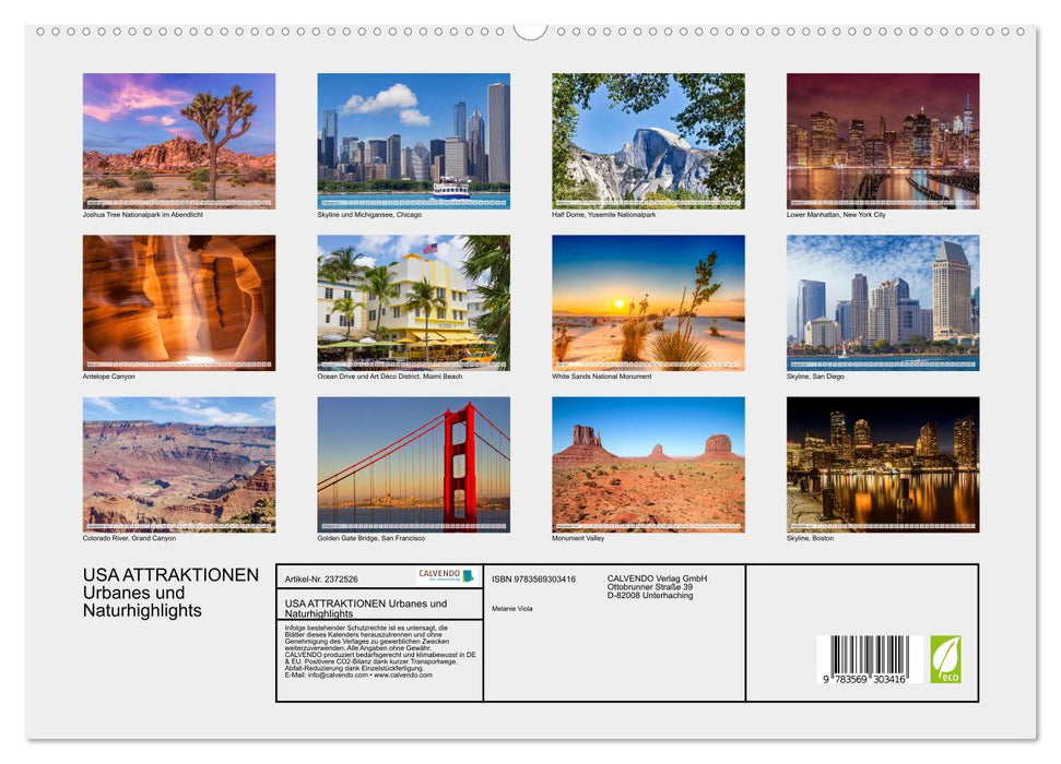 USA ATTRAKTIONEN Urbanes und Naturhighlights (CALVENDO Premium Wandkalender 2027)