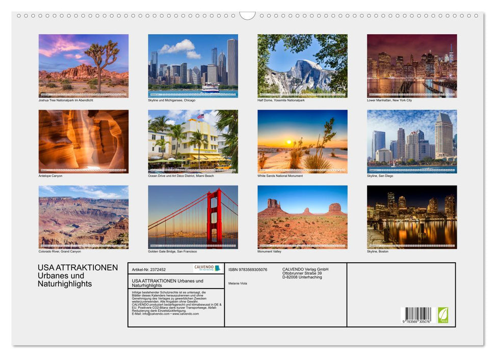 USA ATTRAKTIONEN Urbanes und Naturhighlights (CALVENDO Wandkalender 2027)