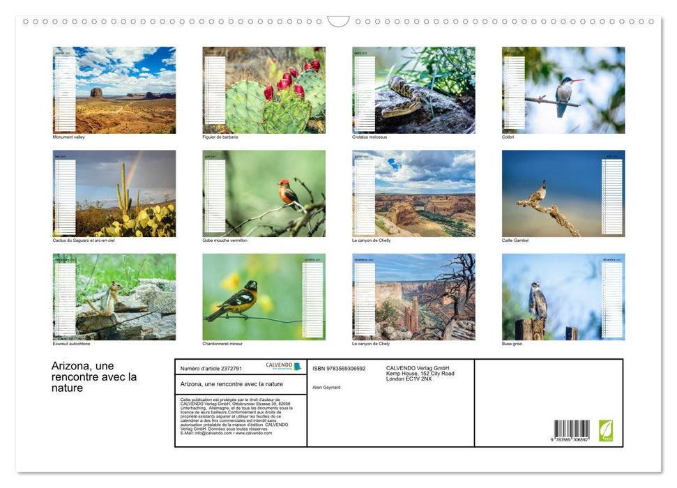 Arizona, une rencontre avec la nature (CALVENDO Calendrier mensuel 2027)