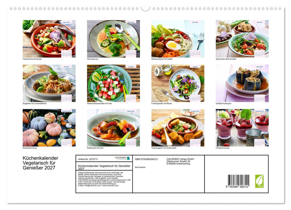 Küchenkalender Vegetarisch für Genießer 2027 (CALVENDO Premium Wandkalender 2027)