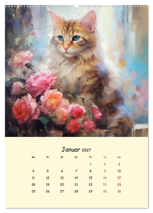 Liebliche Katzen. Anmut und Würde mit Blumen (CALVENDO Premium Wandkalender 2027)