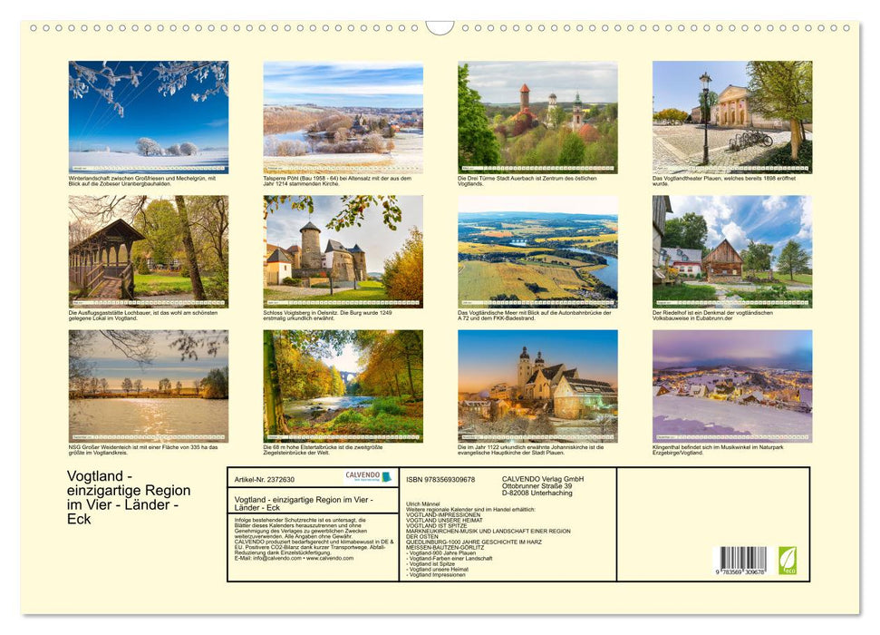 Vogtland - einzigartige Region im Vier - Länder - Eck (CALVENDO Wandkalender 2027)