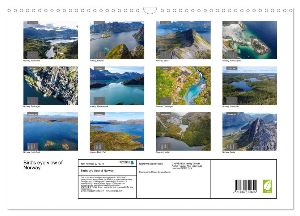 Bird's eye view of Norway (CALVENDO Monthly Calendar 2027)