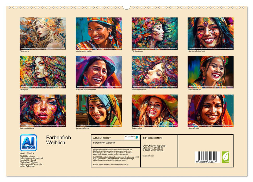 Farbenfroh Weiblich (CALVENDO Premium Wandkalender 2027)