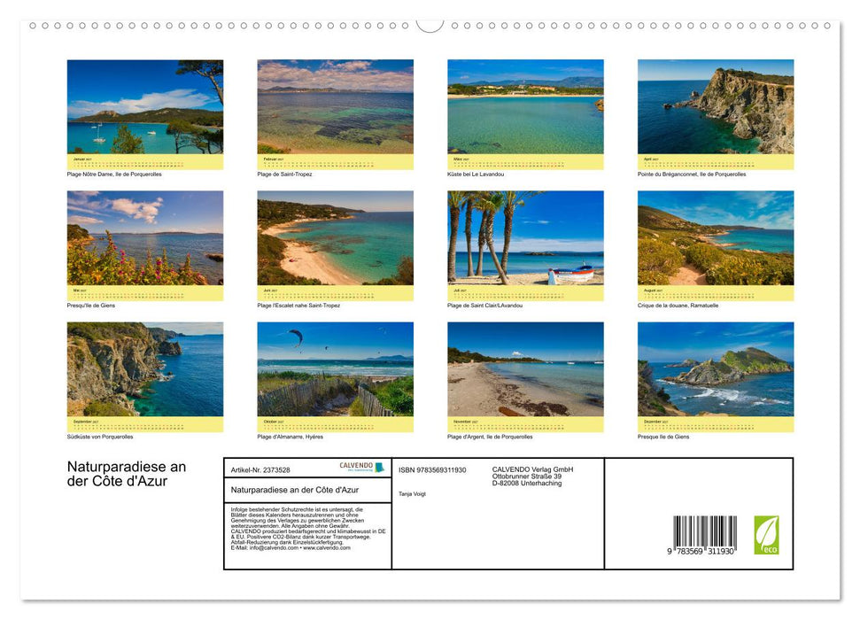 Naturparadiese an der Côte d'Azur (CALVENDO Premium Wandkalender 2027)