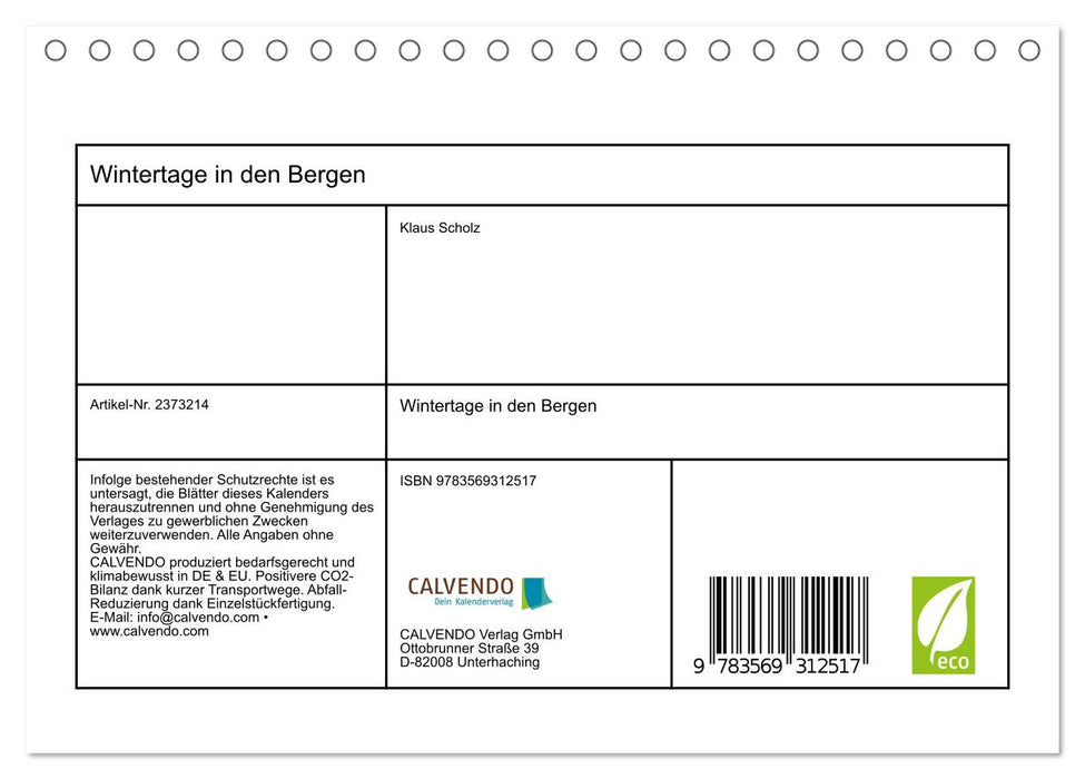 Wintertage in den Bergen (CALVENDO Wandkalender 2027)
