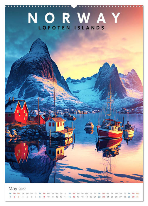 Lofoten Islands - Old School Poster Style (CALVENDO Monthly Calendar 2027)