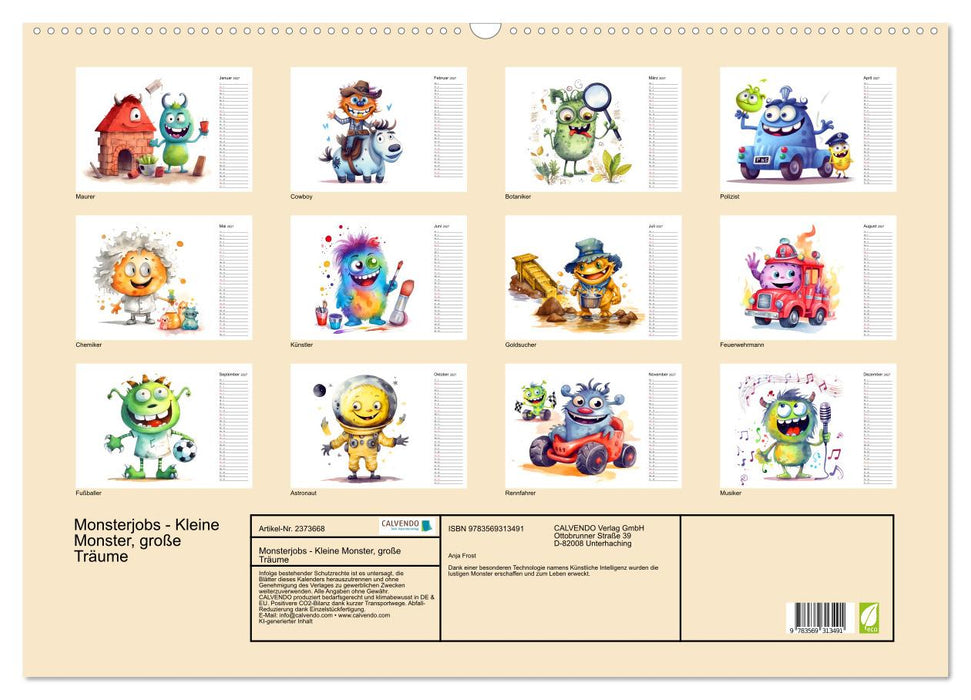 Monsterjobs - Kleine Monster, große Träume (CALVENDO Wandkalender 2027)