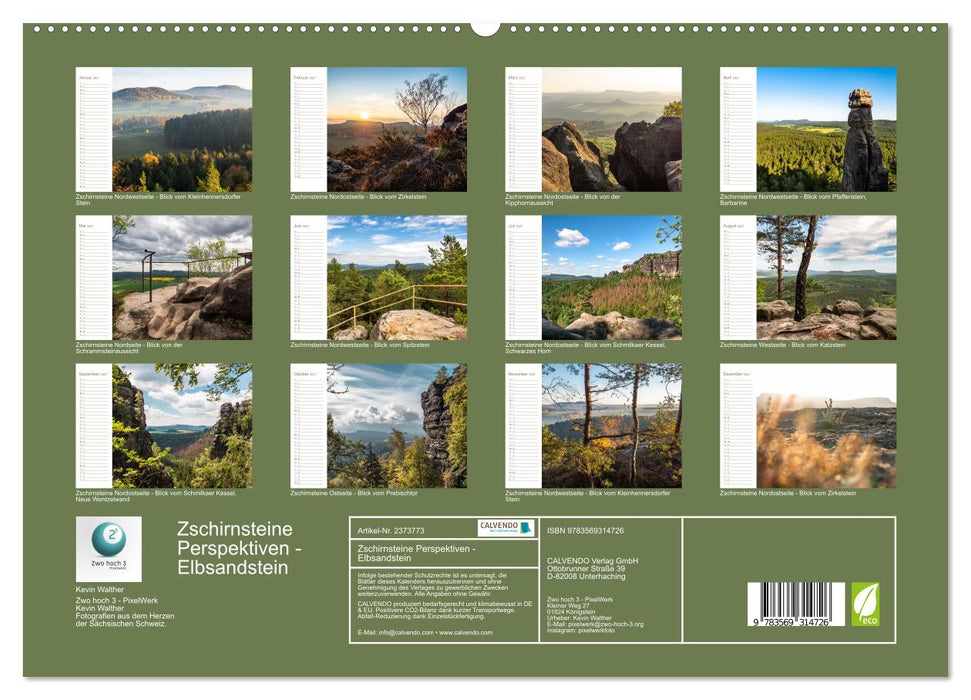 Zschirnsteine Perspektiven - Elbsandstein (CALVENDO Premium Wandkalender 2027)