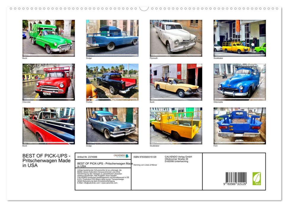 BEST OF PICK-UPS - Pritschenwagen Made in USA (CALVENDO Premium Wandkalender 2027)