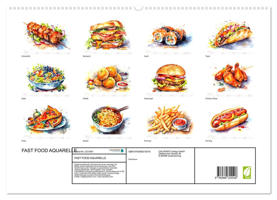 FAST FOOD AQUARELLE (CALVENDO Premium Wandkalender 2027)