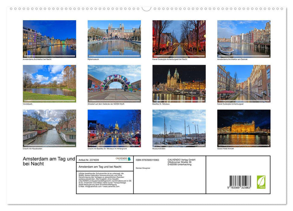 Amsterdam am Tag und bei Nacht (CALVENDO Premium Wandkalender 2027)
