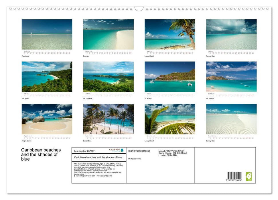 Caribbean beaches and the shades of blue (CALVENDO Monthly Calendar 2027)