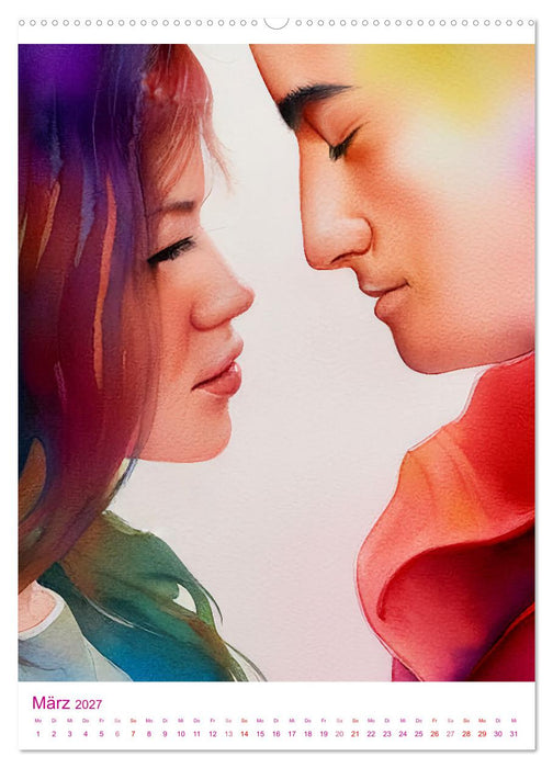 Liebespaare 2027. Zweisamkeit und Zärtlichkeit in romantischen Aquarellen (CALVENDO Premium Wandkalender 2027)