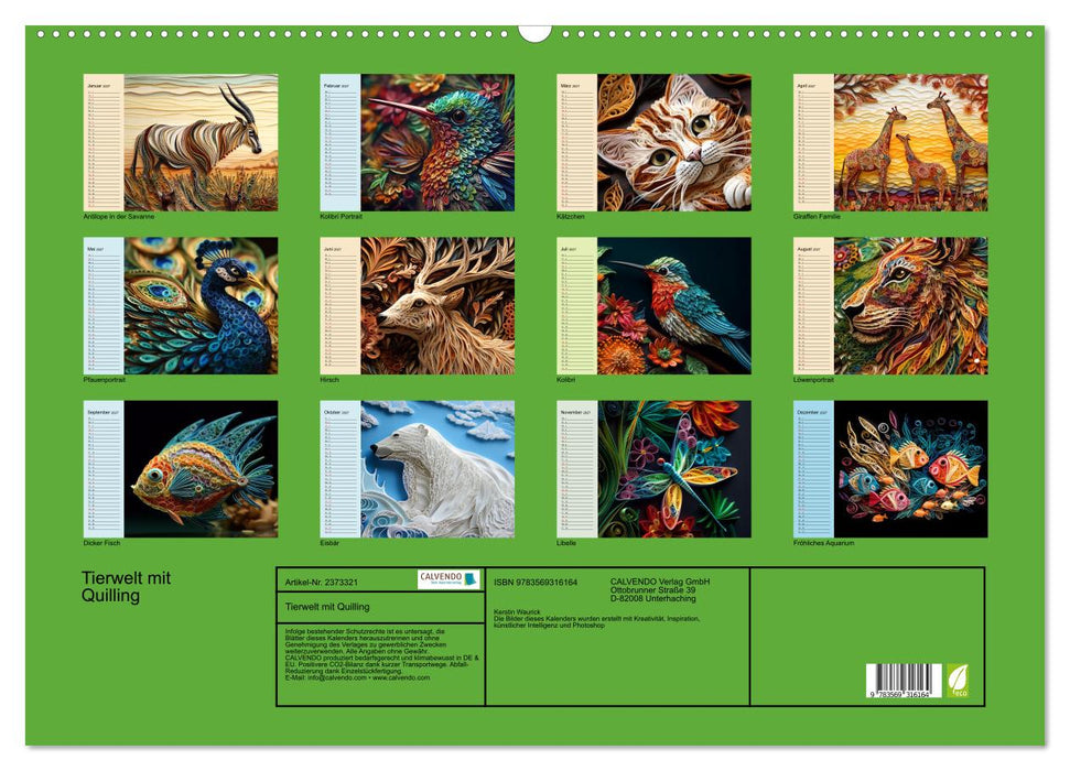 Tierwelt mit Quilling (CALVENDO Wandkalender 2027)
