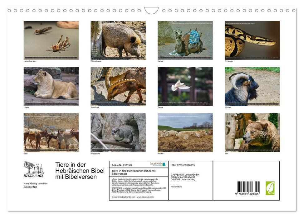 Tiere in der Hebräischen Bibel mit Bibelversen (CALVENDO Wandkalender 2027)