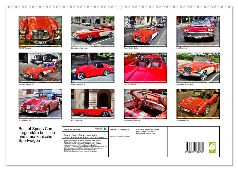 Best of Sports Cars - Legendäre britische und amerikanische Sportwagen (CALVENDO Premium Wandkalender 2027)