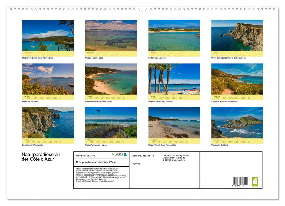 Naturparadiese an der Côte d'Azur (CALVENDO Wandkalender 2027)