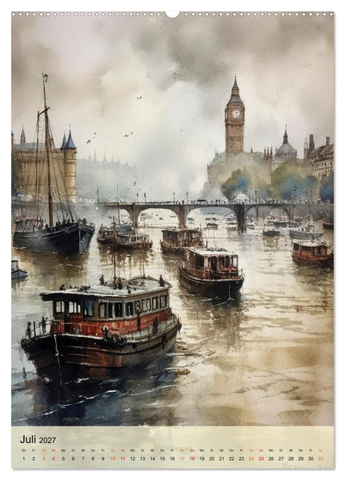 London - ein Regentag (CALVENDO Premium Wandkalender 2027)