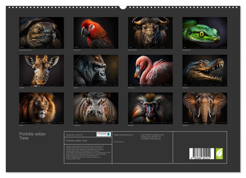 Porträts wilder Tiere (CALVENDO Premium Wandkalender 2027)
