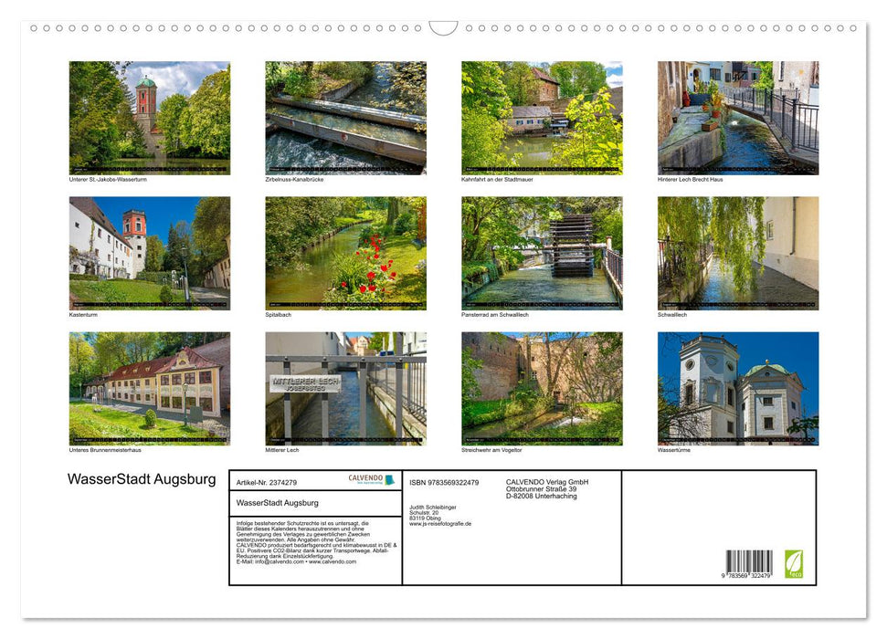WasserStadt Augsburg (CALVENDO Wandkalender 2027)
