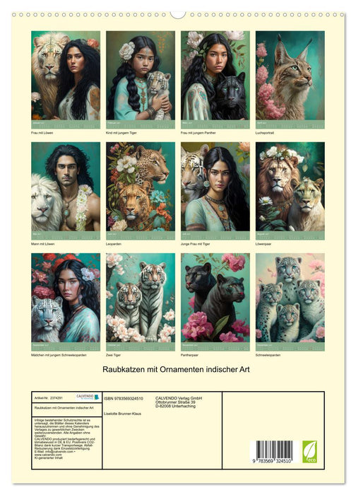Raubkatzen mit Ornamenten indischer Art (CALVENDO Premium Wandkalender 2027)
