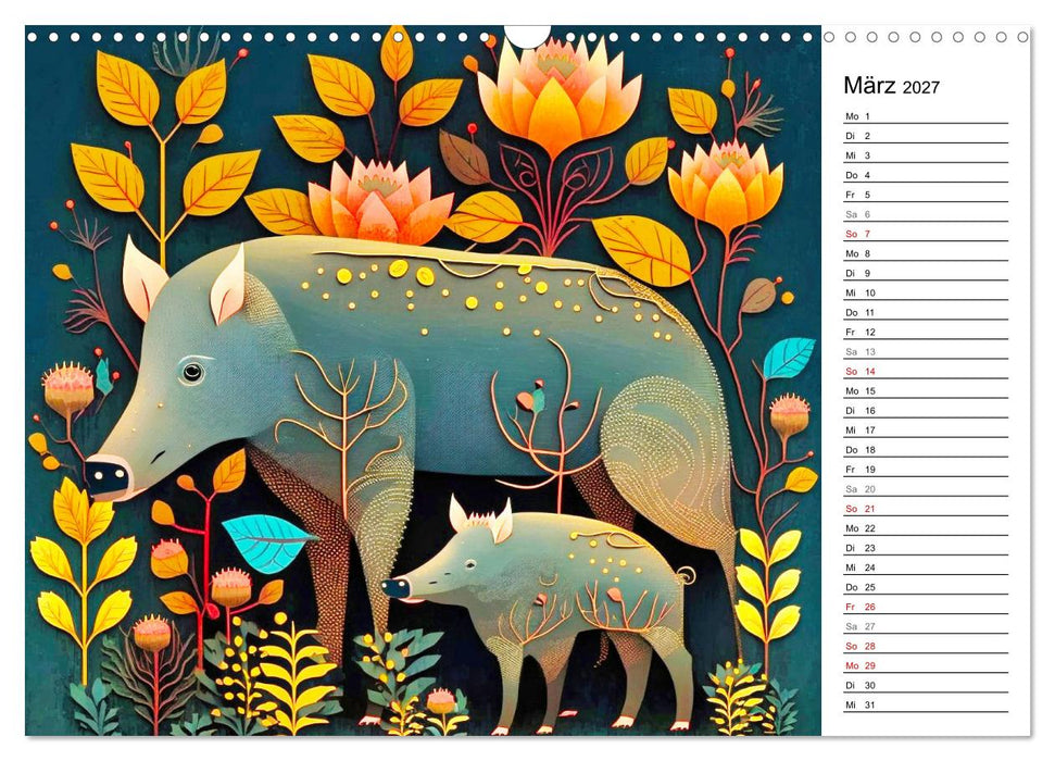 Waldtiere, bunt und naiv (CALVENDO Wandkalender 2027)