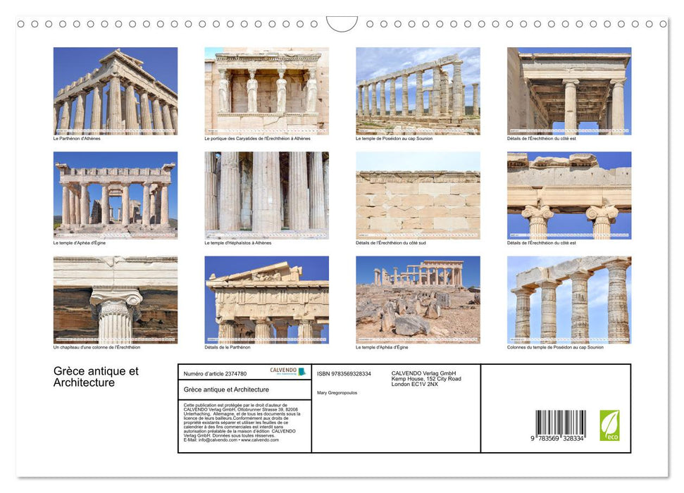 Grèce antique et Architecture (CALVENDO Calendrier mensuel 2027)