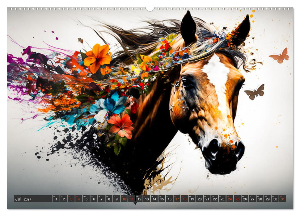Pferde und Blumen (CALVENDO Premium Wandkalender 2027)