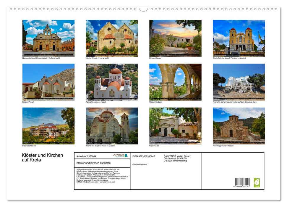Klöster und Kirchen auf Kreta (CALVENDO Wandkalender 2027)