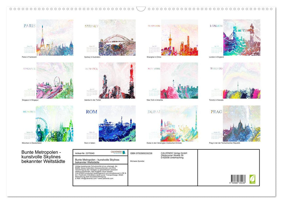 Bunte Metropolen - kunstvolle Skylines bekannter Weltstädte (CALVENDO Wandkalender 2027)