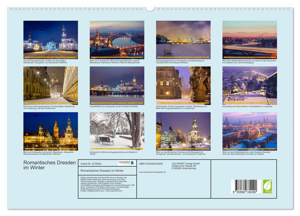 Romantisches Dresden im Winter (CALVENDO Premium Wandkalender 2027)