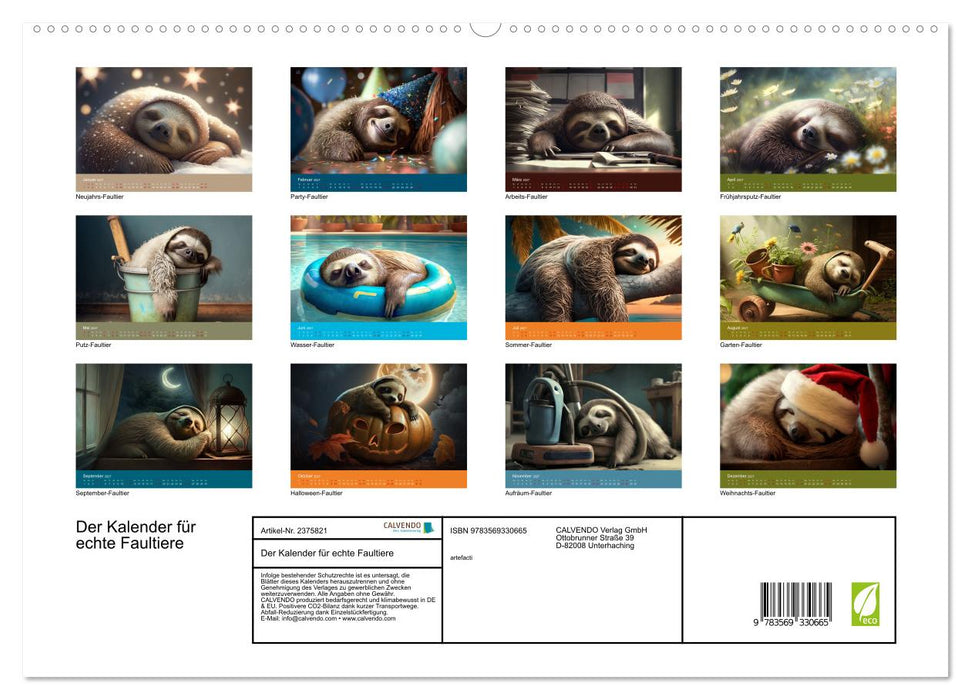Der Kalender für echte Faultiere (CALVENDO Premium Wandkalender 2027)
