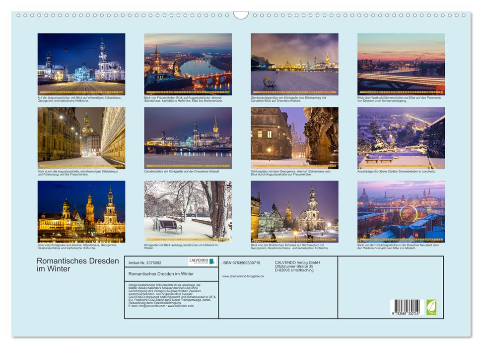 Romantisches Dresden im Winter (CALVENDO Wandkalender 2027)