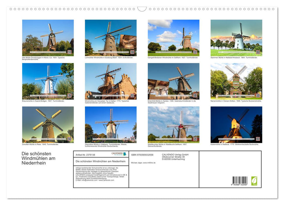 Die schönsten Windmühlen am Niederrhein (CALVENDO Wandkalender 2027)