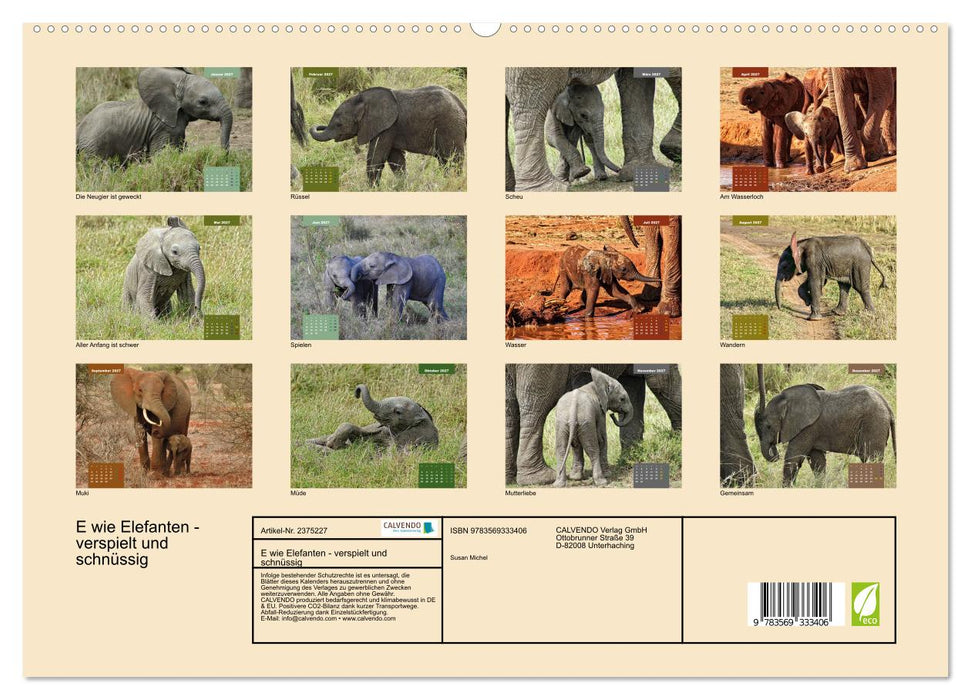 E wie Elefanten - verspielt und schnüssig (CALVENDO Premium Wandkalender 2027)