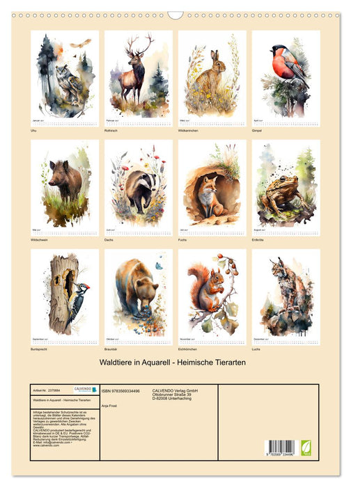 Waldtiere in Aquarell - Heimische Tierarten (CALVENDO Wandkalender 2027)