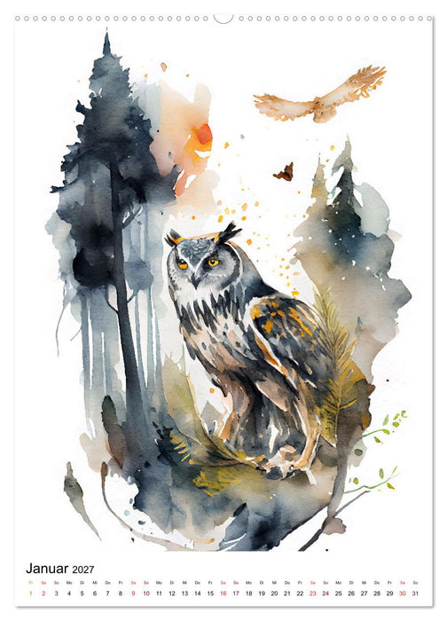 Waldtiere in Aquarell - Heimische Tierarten (CALVENDO Wandkalender 2027)