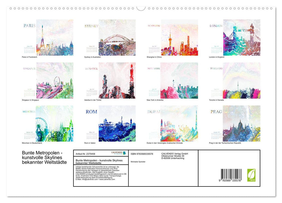 Bunte Metropolen - kunstvolle Skylines bekannter Weltstädte (CALVENDO Premium Wandkalender 2027)