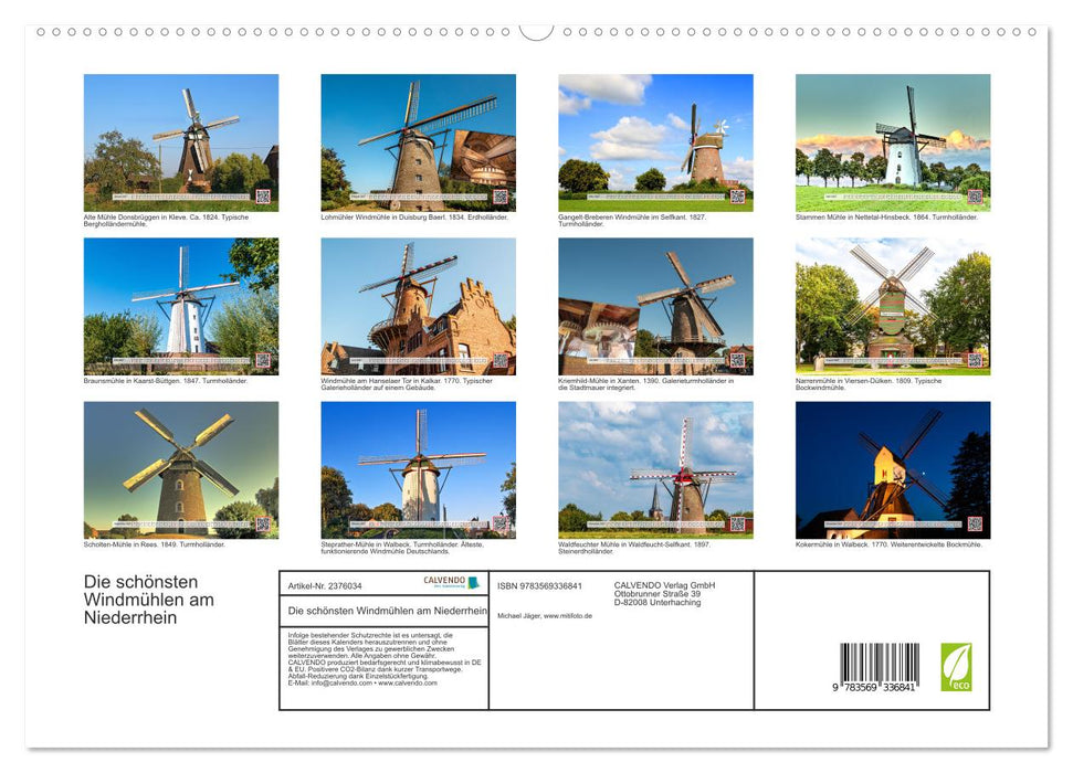 Die schönsten Windmühlen am Niederrhein (CALVENDO Premium Wandkalender 2027)