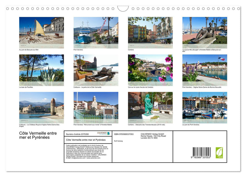 Côte Vermeille entre mer et Pyrénées (CALVENDO Calendrier mensuel 2027)