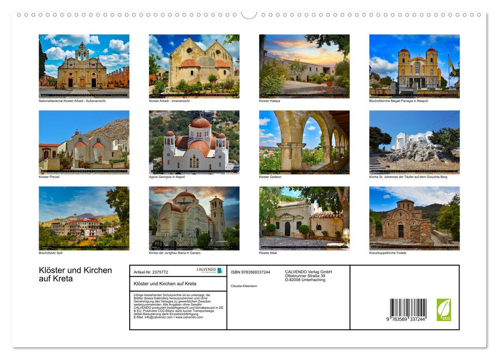 Klöster und Kirchen auf Kreta (CALVENDO Premium Wandkalender 2027)